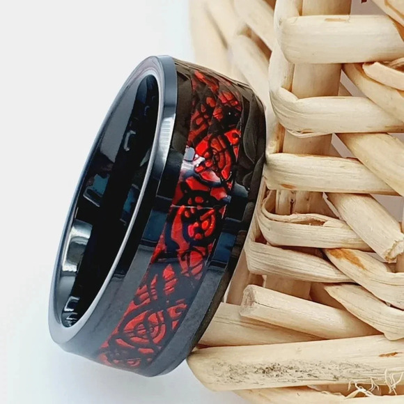 "Dragon Centic Inlay Black Tungsten Wedding Ring, GALTUN983 - Picture 2 of 5